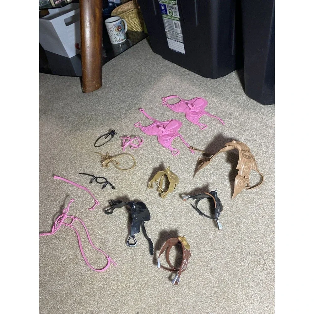 Lot Vintage Toy Horse Tack - Mixed Brands Saddles, Bridles, Reins & Bits